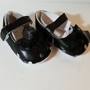 Polka Dot Black Shoes Size 11 (28)4 1/2" x 2 1/4.